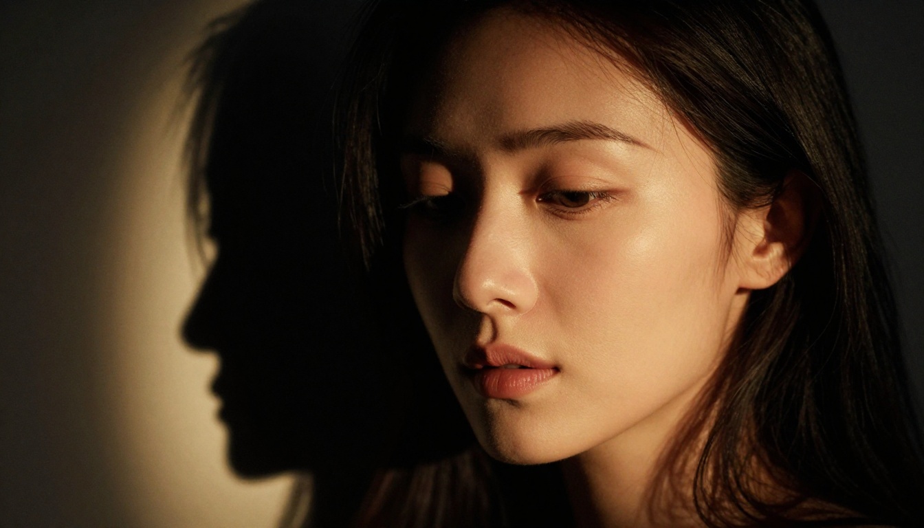 Dramatic close-up portrait with half-shadow cinematic lighting