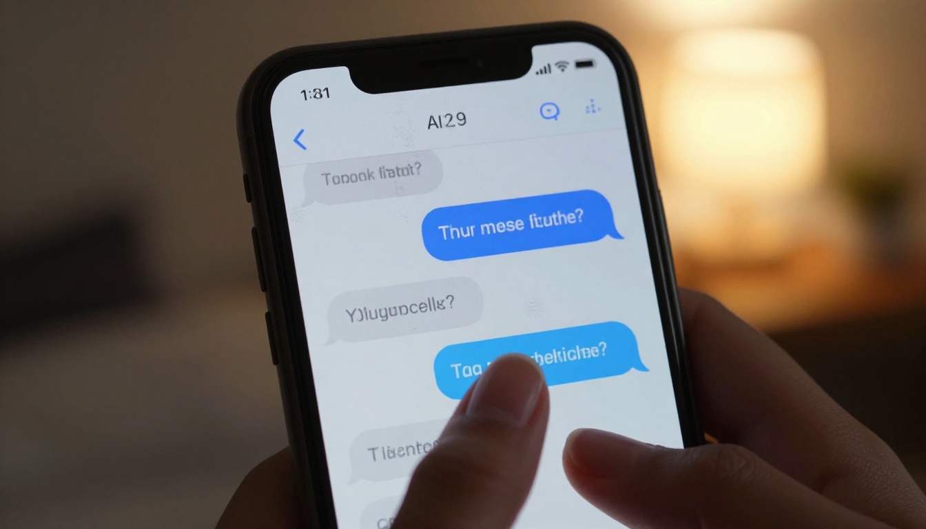 Close-up of smartphone with AI chat interface and fingers on screen
