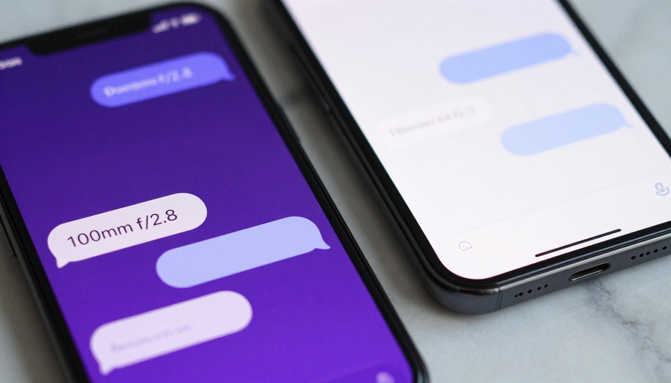 Two phones side by side on marble surface showing different AI chat UIs, macro close-up