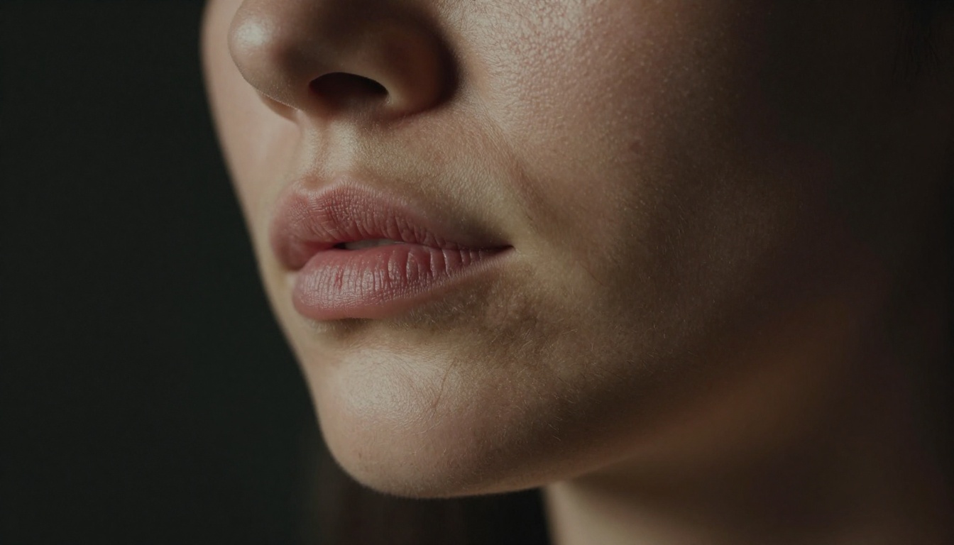 Extreme close-up portrait of a woman's face, dramatic Rembrandt lighting from upper-right, hyper-realistic skin texture at 8K, intimate and mysterious atmosphere, Kodak Portra 800 film grain