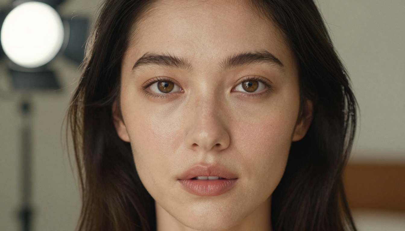 Close-up portrait of alluring woman with natural Rembrandt lighting