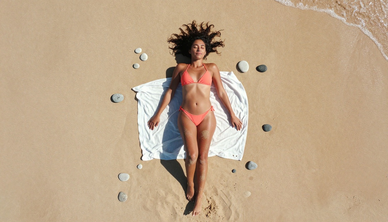 Aerial beach photography style portrait showing photorealistic detail Aerial beach photography style portrait showing photorealistic detail