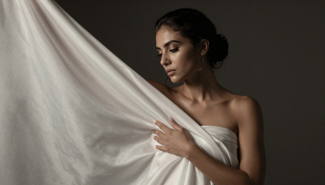 Artistic boudoir portrait in silk fabric, tasteful and photorealistic Artistic boudoir portrait in silk fabric, tasteful and photorealistic