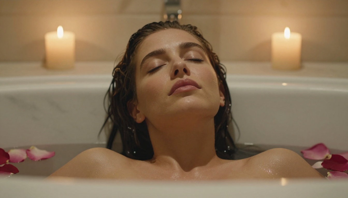 Luxury bath close-up portrait with candlelight atmosphere Luxury bath close-up portrait with candlelight atmosphere