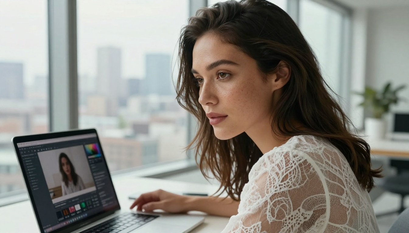 AI video generation interface on laptop screen with creative workspace