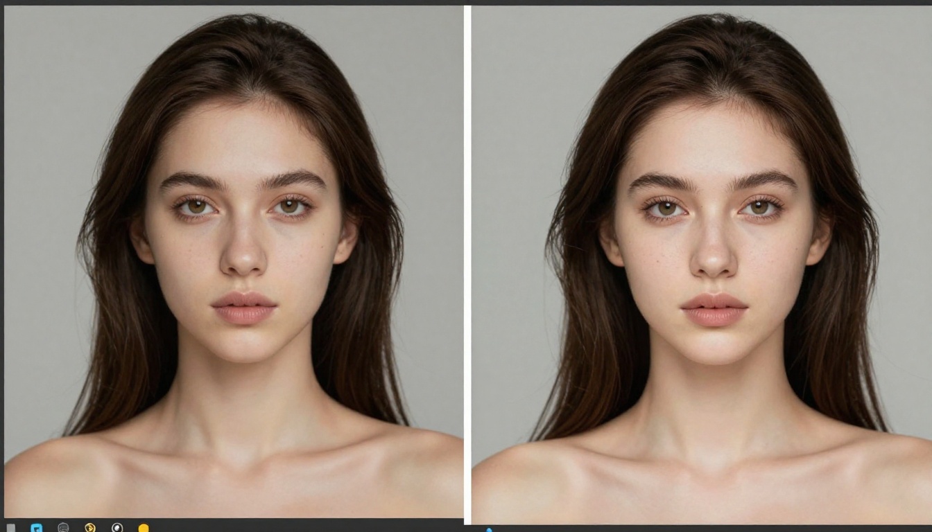 Side-by-side portrait comparison showing original blurry AI output on left versus 8K AI-upscaled result on right