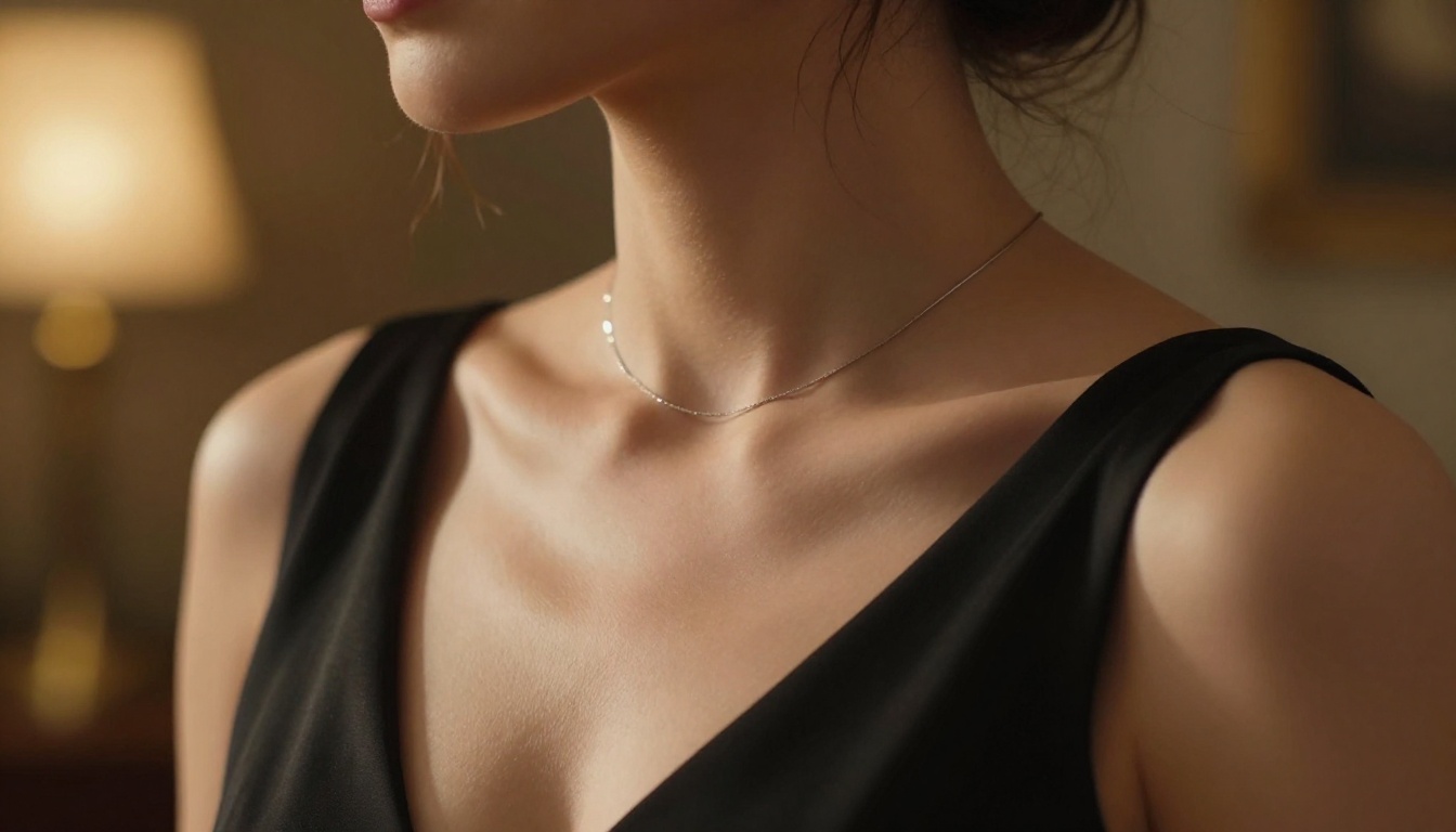 Close-up of woman's shoulder and collarbone, warm sidelight, shallow depth of field