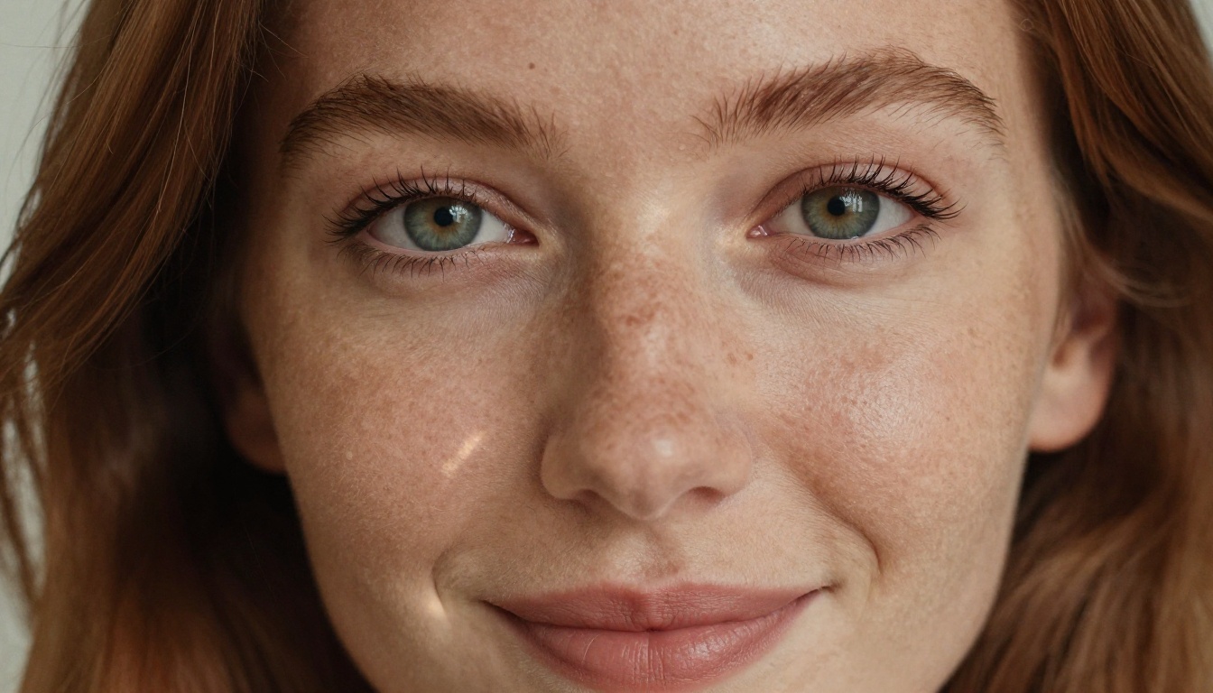 Intimate close-up portrait of woman with green eyes Intimate close-up portrait of woman with green eyes