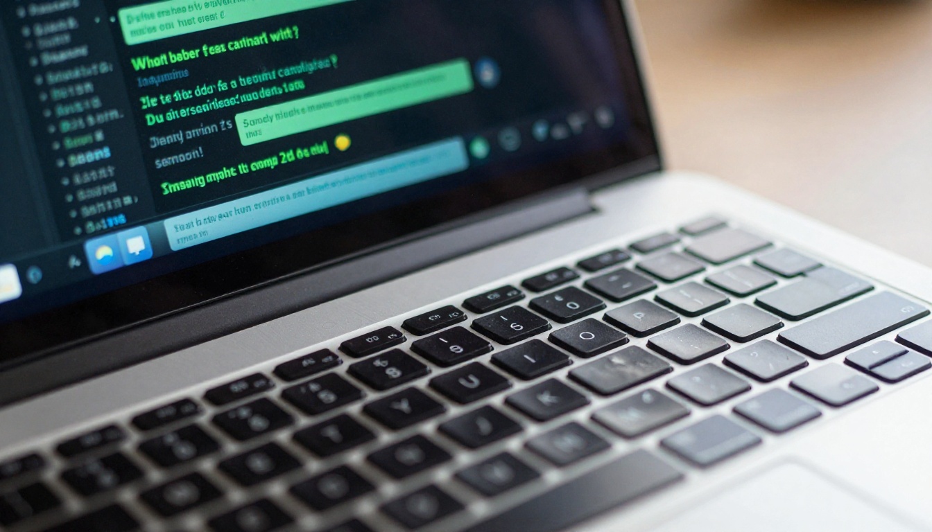AI chat interface on a modern laptop keyboard close-up