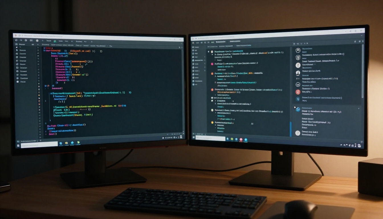 Dual monitor setup with Python IDE and AI chat interface