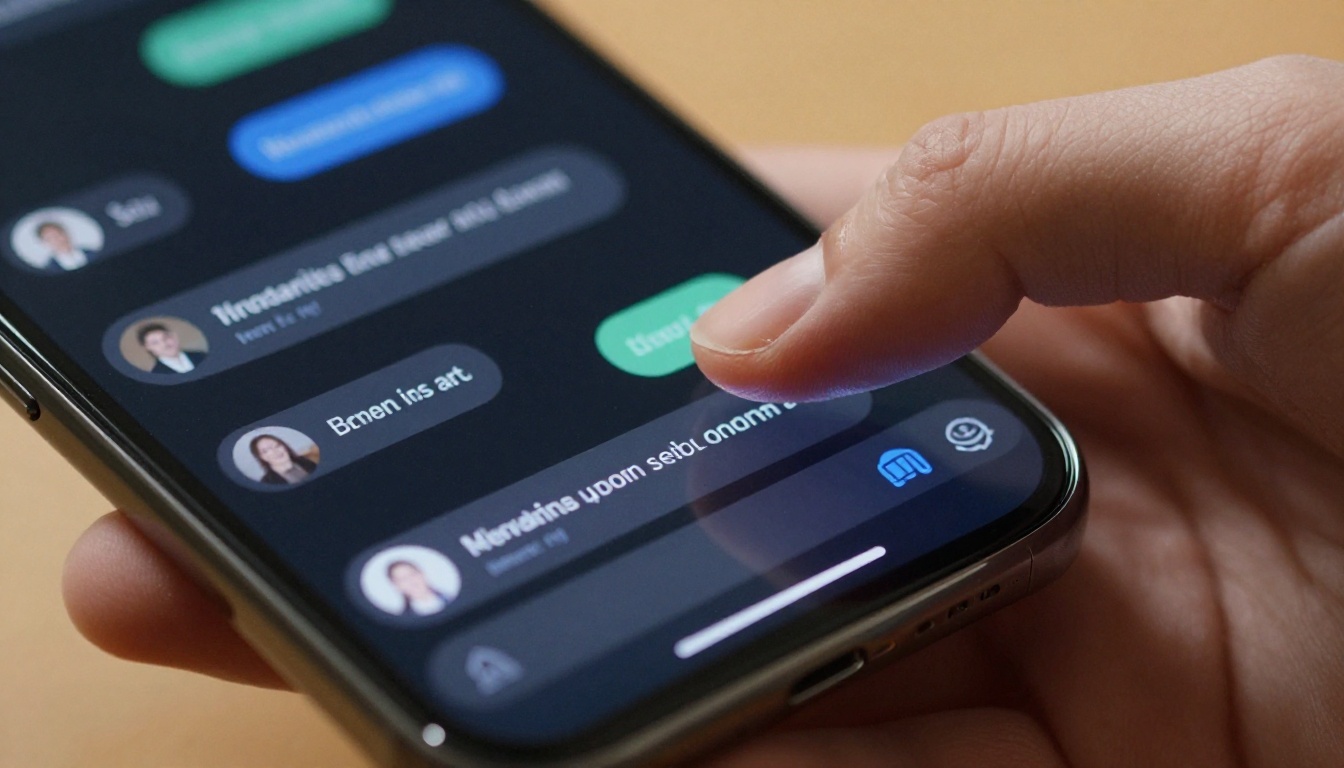 Smartphone showing dark-themed AI chat application in user's hand