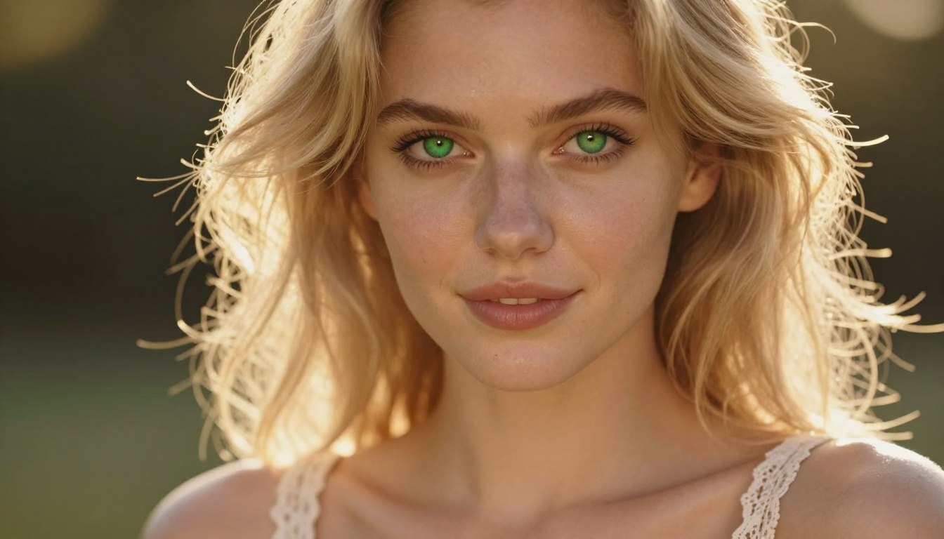 Glamour portrait of a woman with soft natural light and premium lens rendering