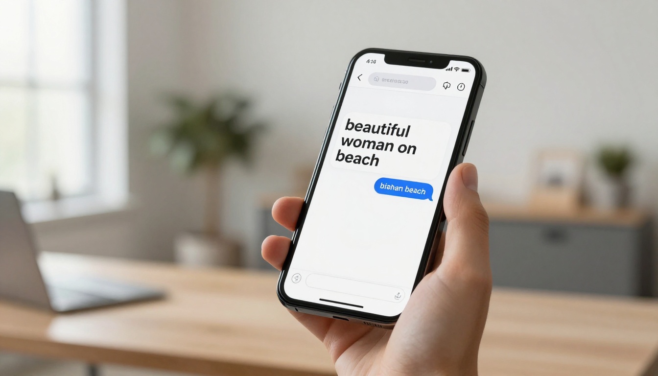 Smartphone displaying text prompt interface in hand with natural window light