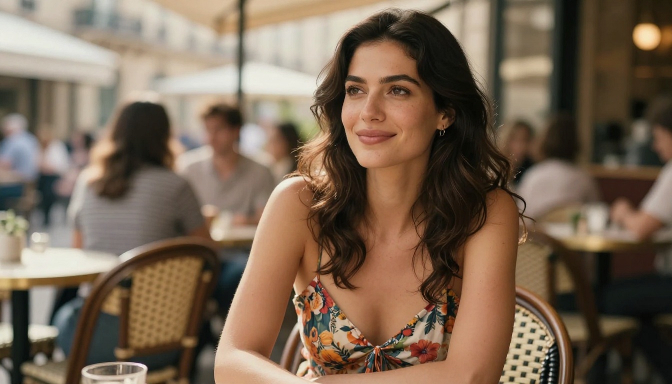 A confident woman at a Parisian cafe, warm midday light, Sony A7R IV, photorealistic RAW photography A confident woman at a Parisian cafe, warm midday light, Sony A7R IV, photorealistic RAW photography