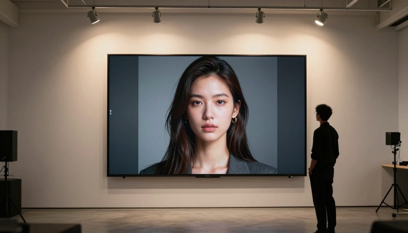 4K display showing AI-generated artwork in studio
