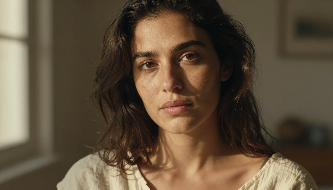 Olive skin portrait showing natural facial asymmetry and authentic texture