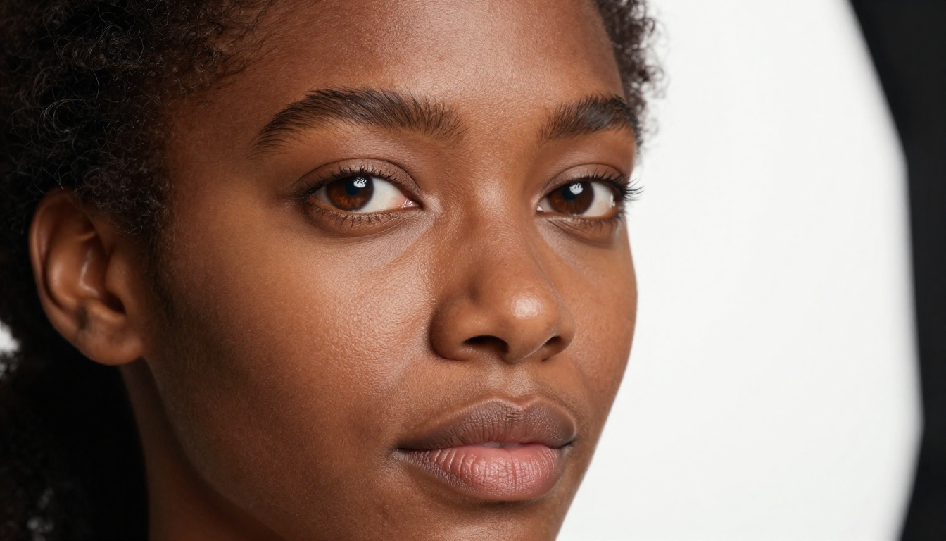 Dark-skin portrait showing natural afro-textured hair and rich skin detail