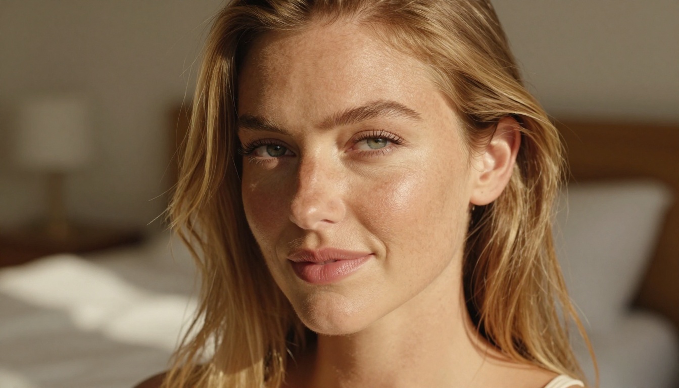 Close-up portrait showing photorealistic skin texture and natural window light