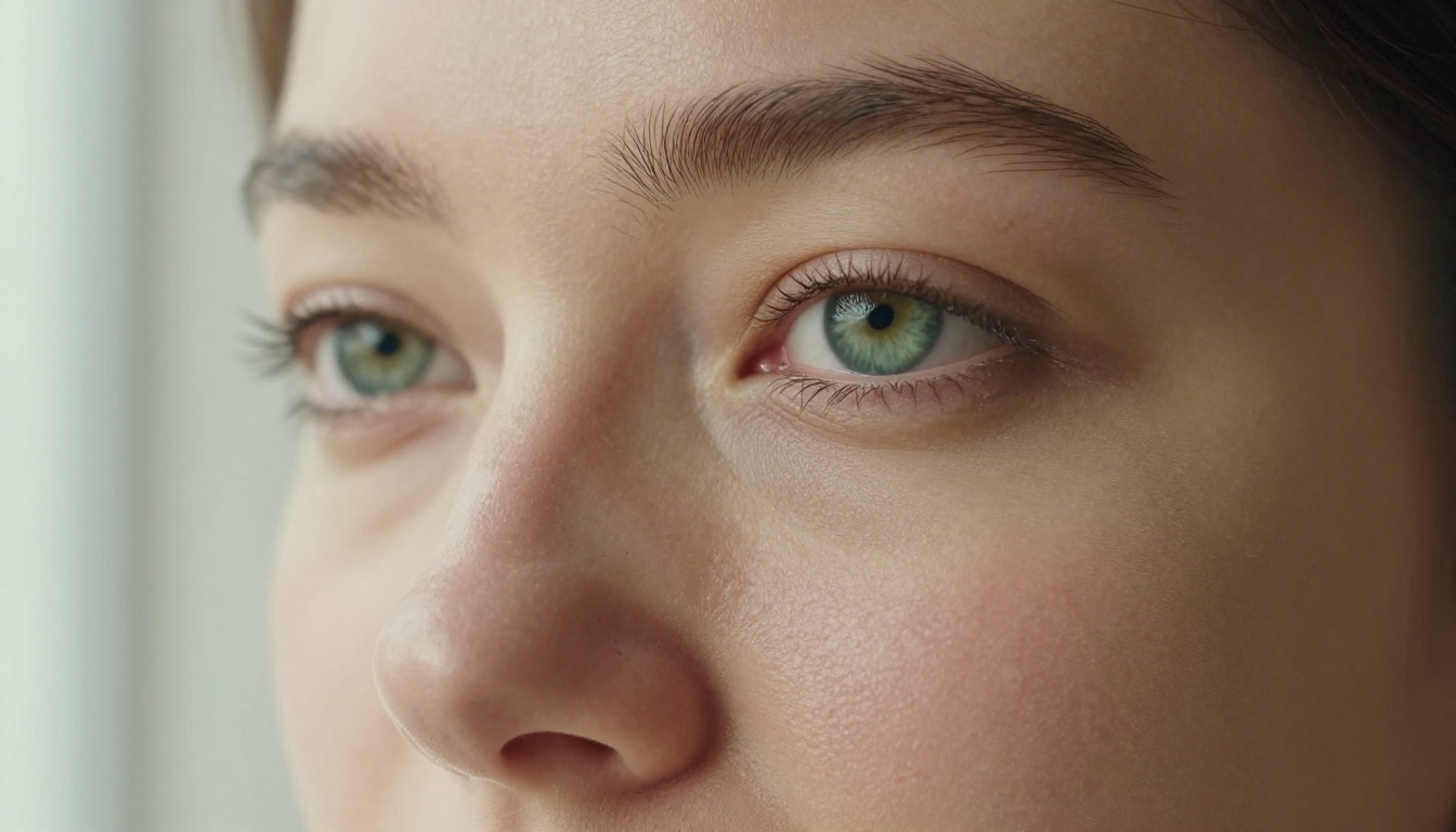 Extreme close-up portrait showing photorealistic AI skin and eye detail