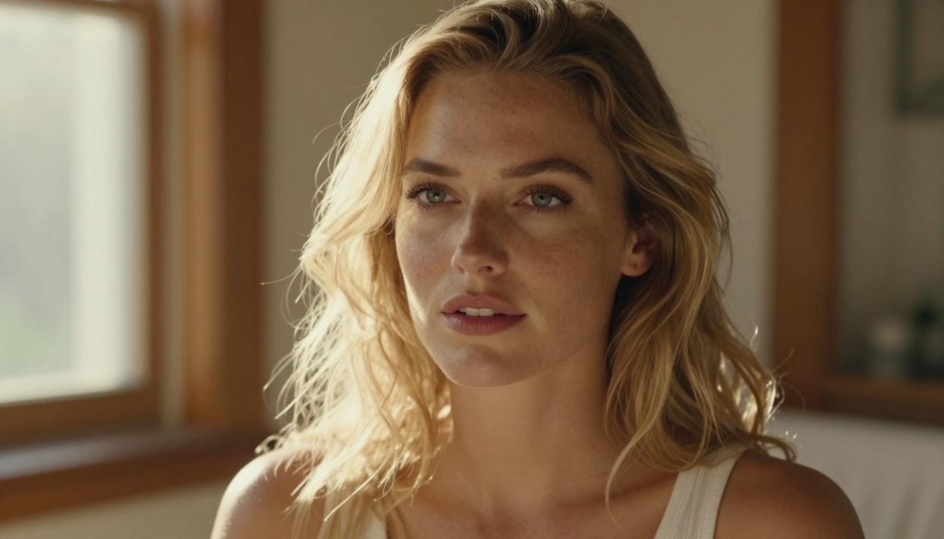 Portrait of woman with natural wavy hair in window light