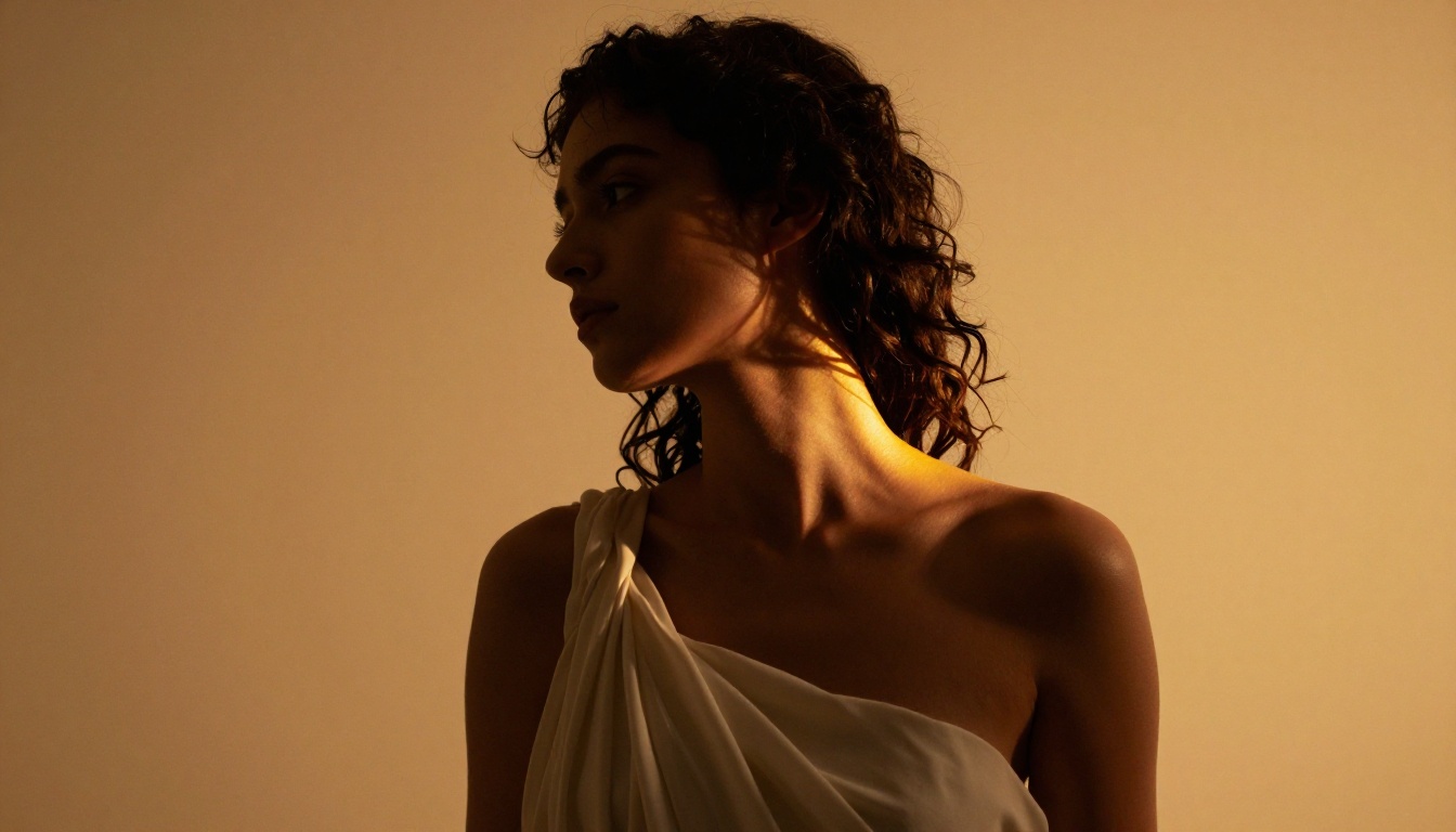 Artistic silhouette of woman with warm amber backlight