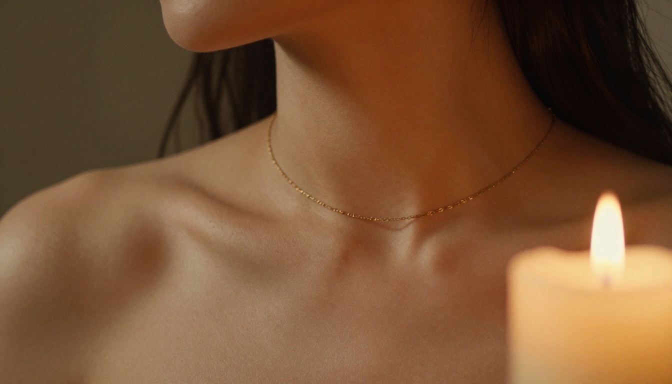 Artistic close-up of bare shoulder and collarbone in warm amber candlelight Artistic close-up of bare shoulder and collarbone in warm amber candlelight