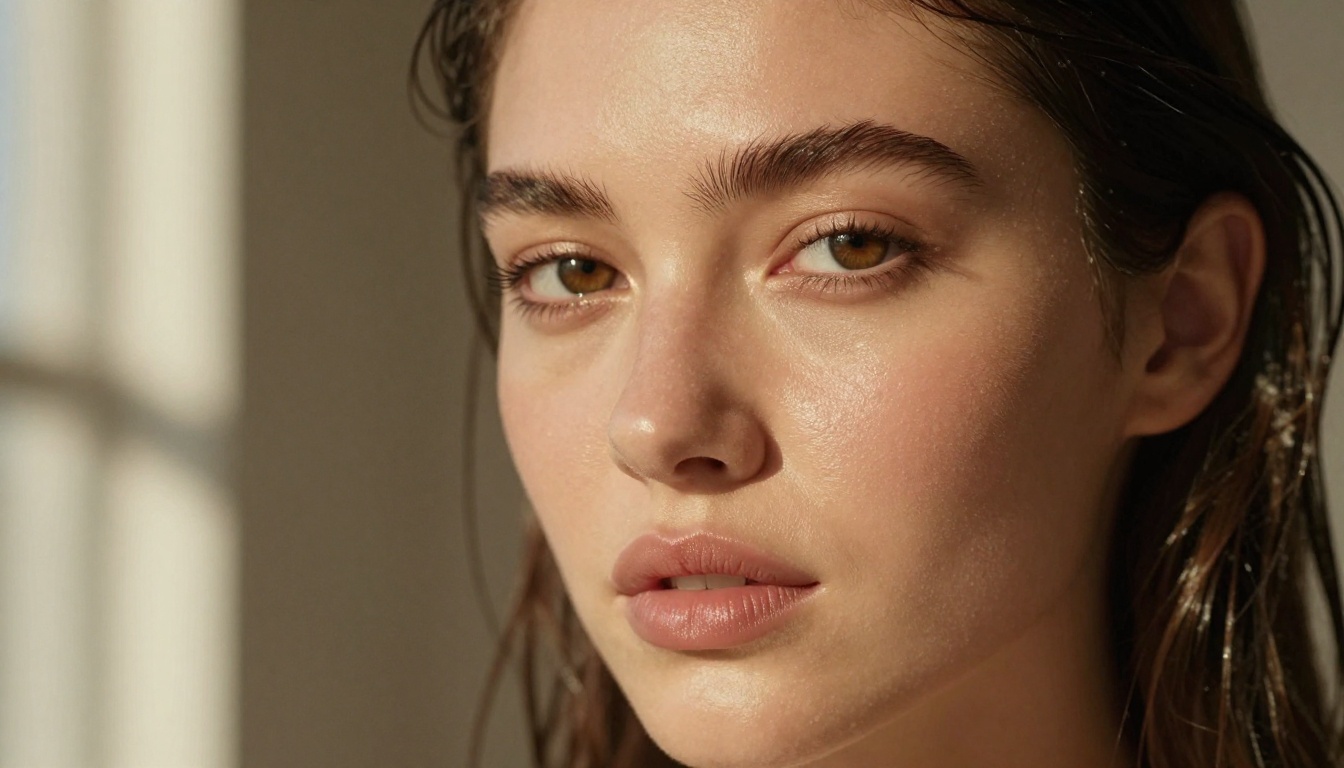 Beauty editorial close-up portrait with natural morning light