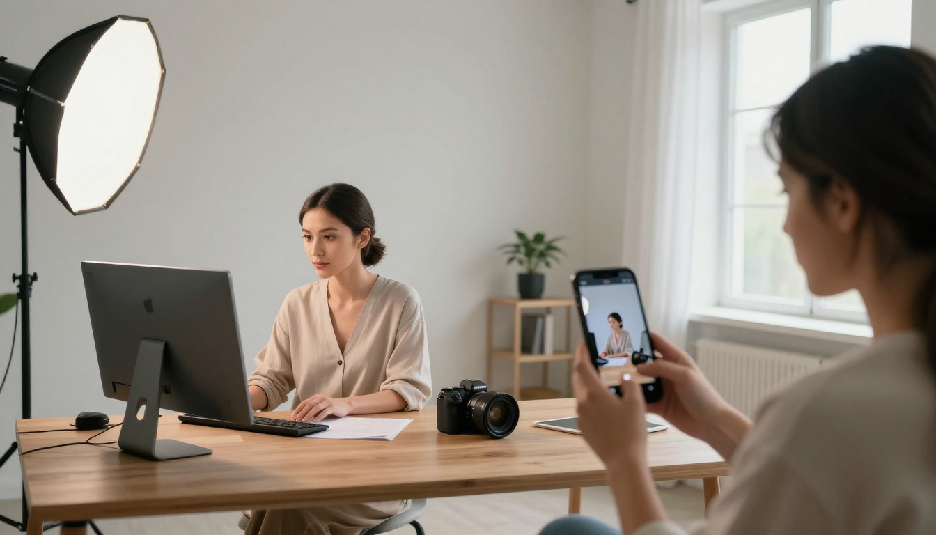 Comparison of professional studio AI video setup versus casual smartphone AI generation setup