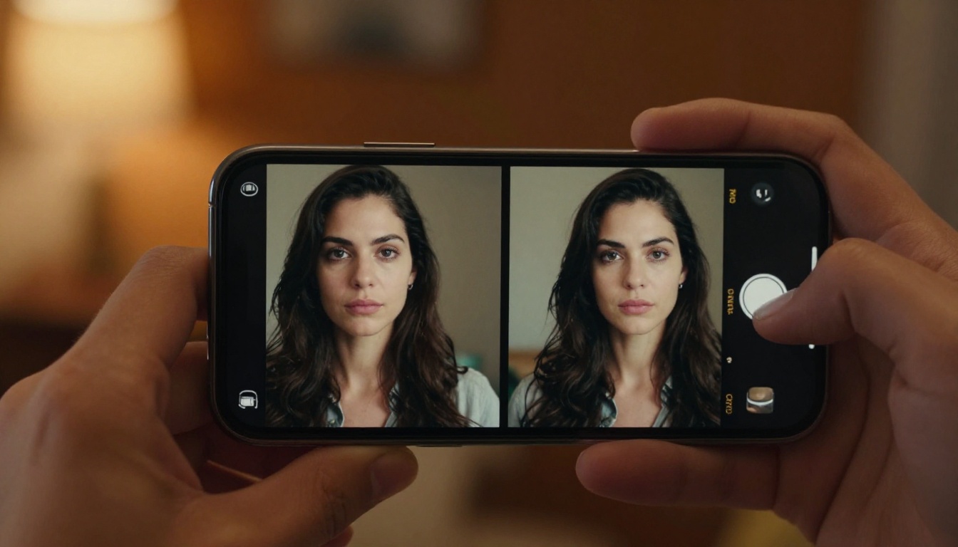 Smartphone split-screen comparing static photo with animated AI video frame
