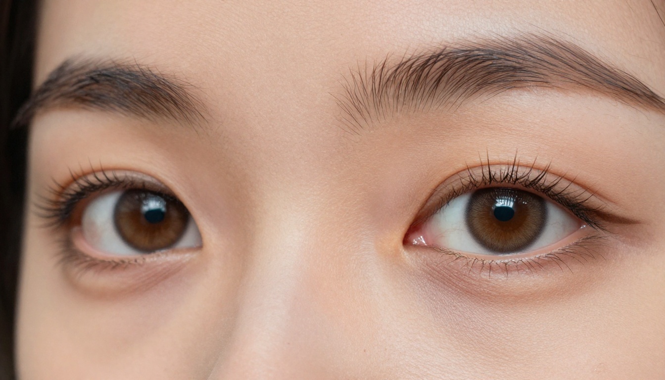 Close-up photorealistic eye and skin detail showing iris texture, pore structure, and natural lighting on facial planes