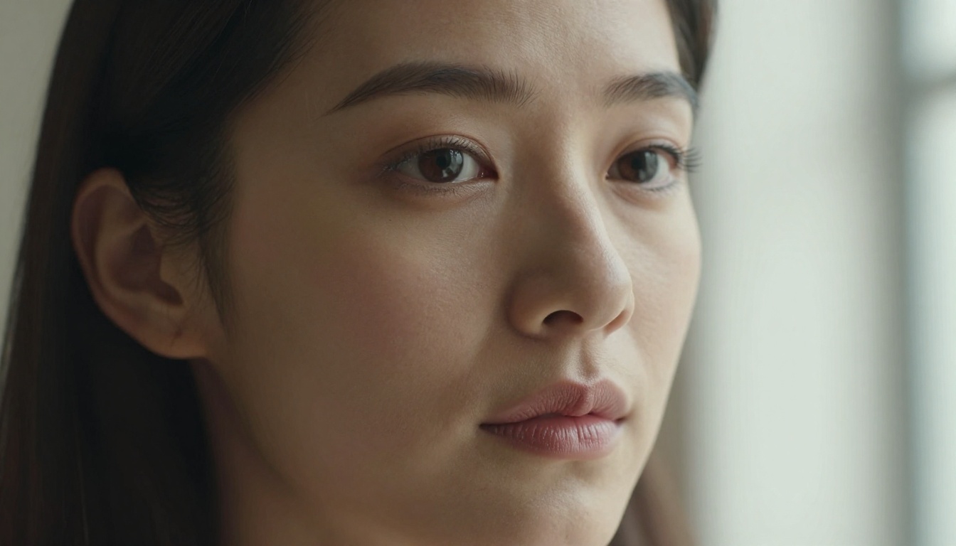 Close-up portrait of a woman looking into camera, natural window light from the right, shallow depth of field Close-up portrait of a woman looking into camera, natural window light from the right, shallow depth of field