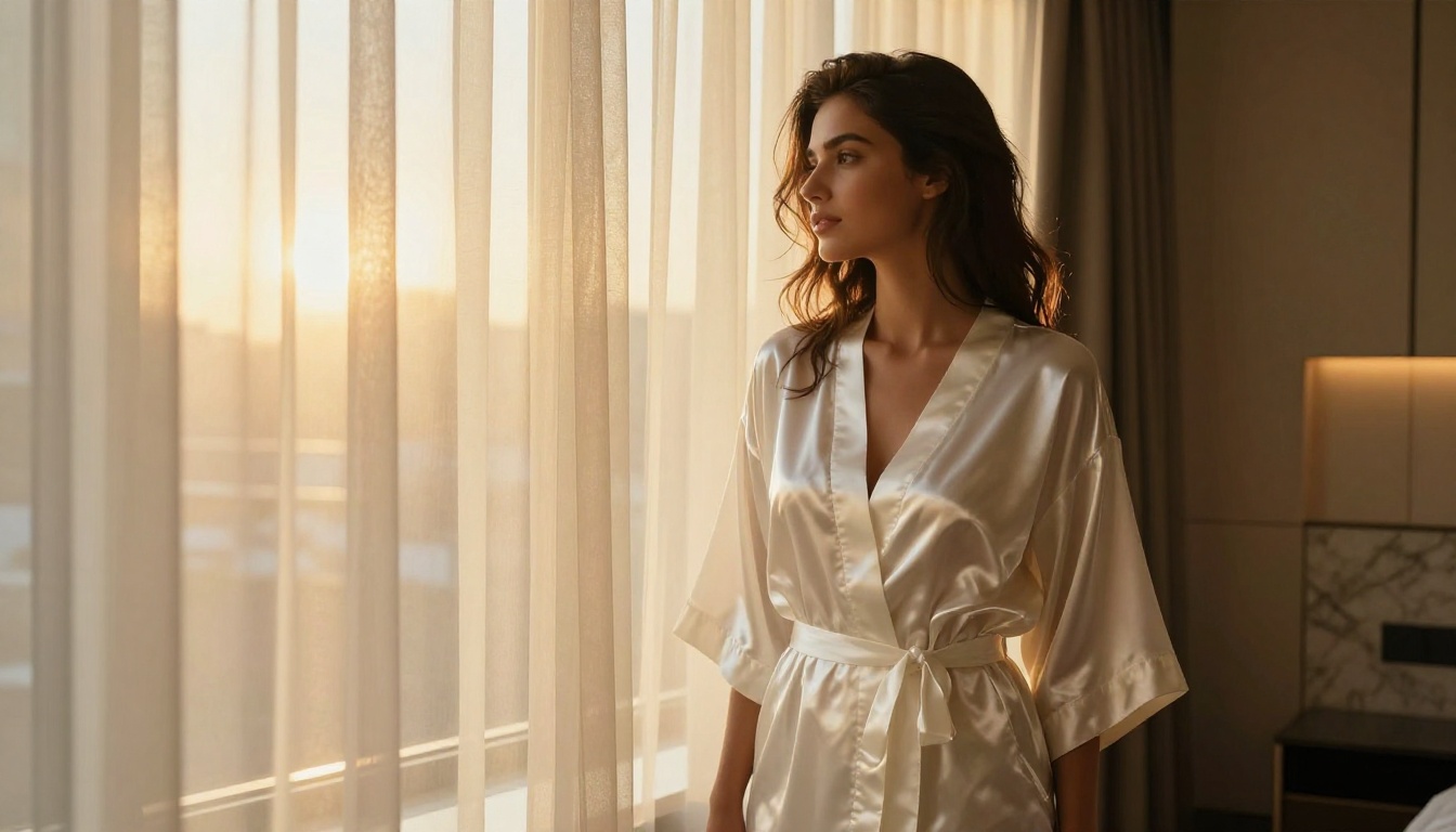 Elegant woman at workstation in golden hour light