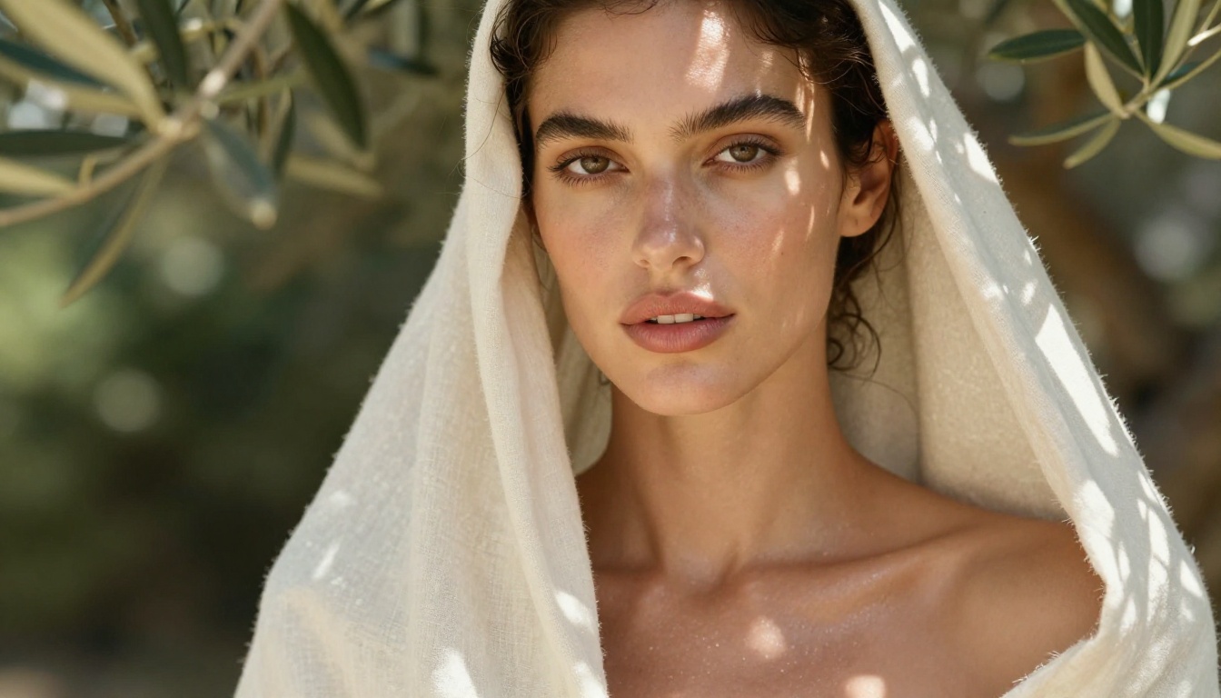 Close-up portrait of woman in natural dappled light