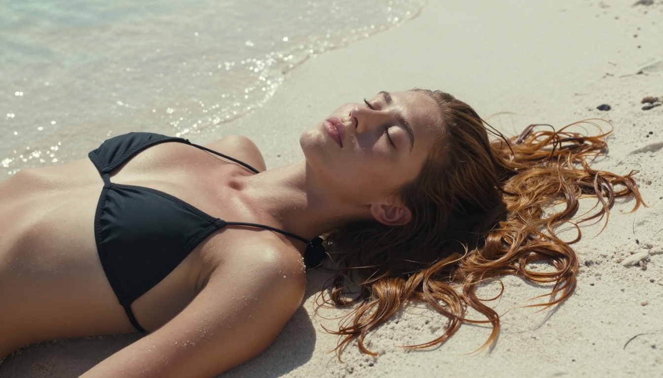 Beach glamour portrait with natural sun lighting