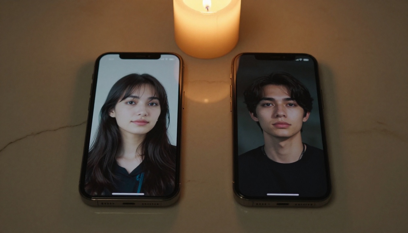 Two smartphones side by side on marble desk with candle comparing AI results