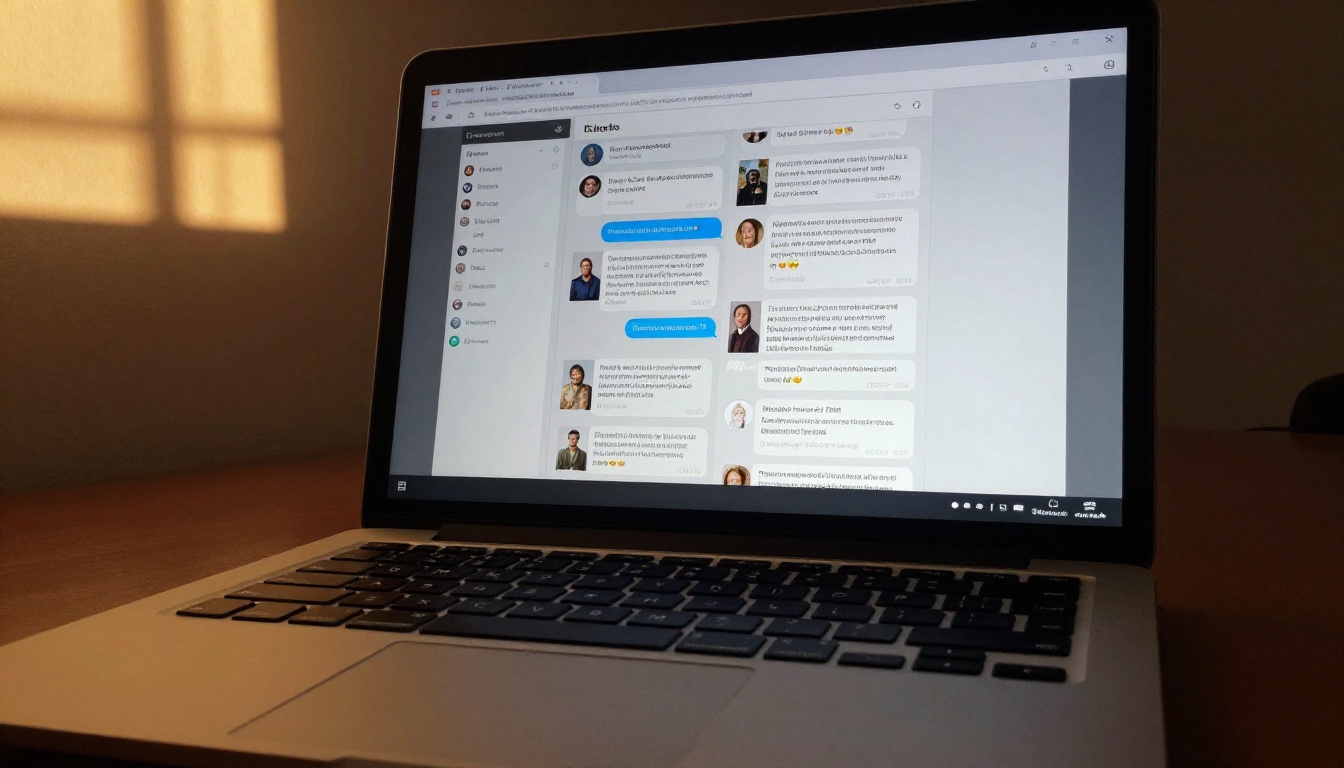 Low angle view of a laptop screen from desk level showing AI chat interface