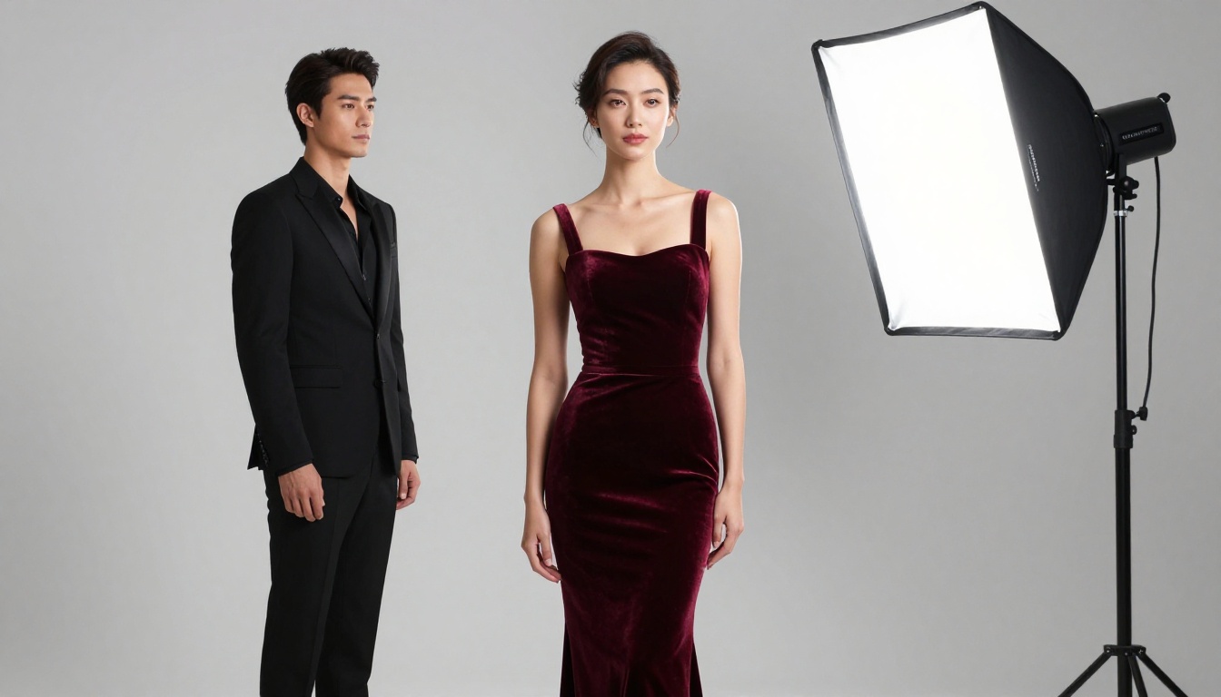 Studio glamour portrait of an elegant couple