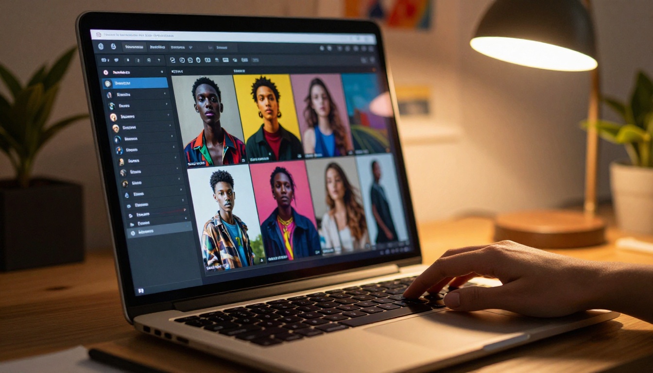 AI art generation interface showing a woman in glamour photography style