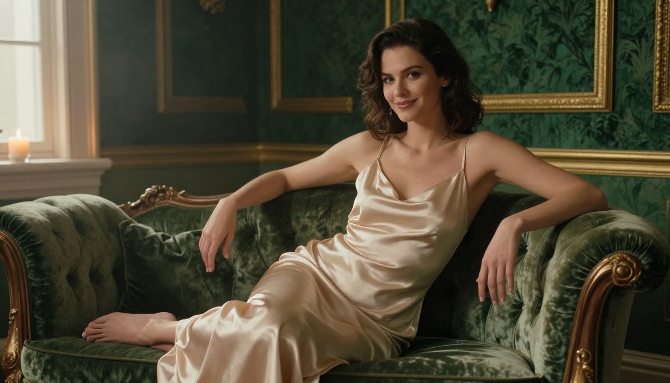 Woman in glamour boudoir setting with warm candlelight