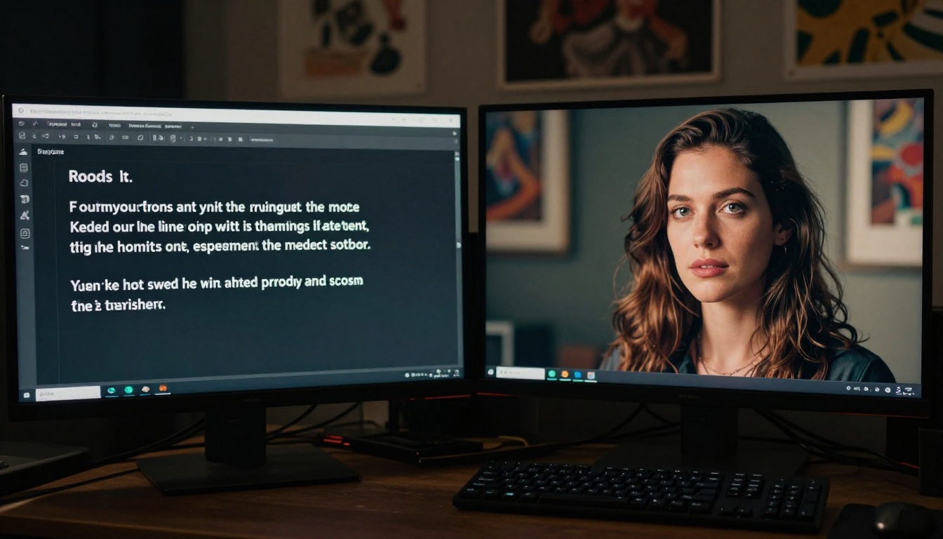 Split screen showing text prompt on left and generated AI portrait on right