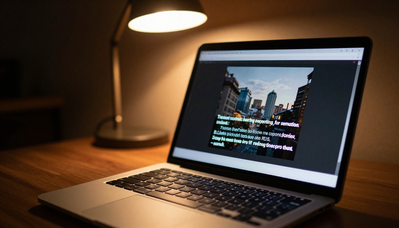 Laptop screen showing AI prompt writing interface in dark ambient home office light