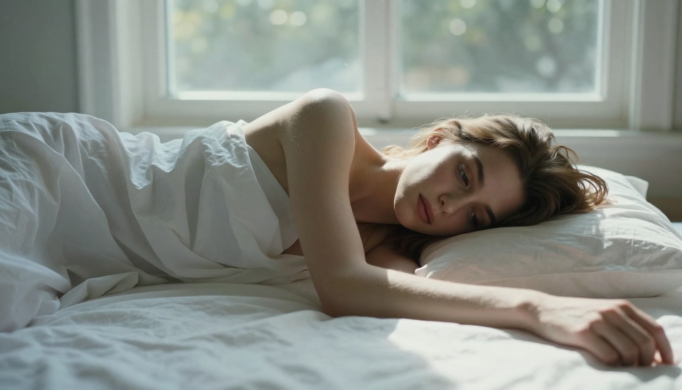 Fine art portrait with artistic implied nudity and soft morning window light on porcelain skin Fine art portrait with artistic implied nudity and soft morning window light on porcelain skin