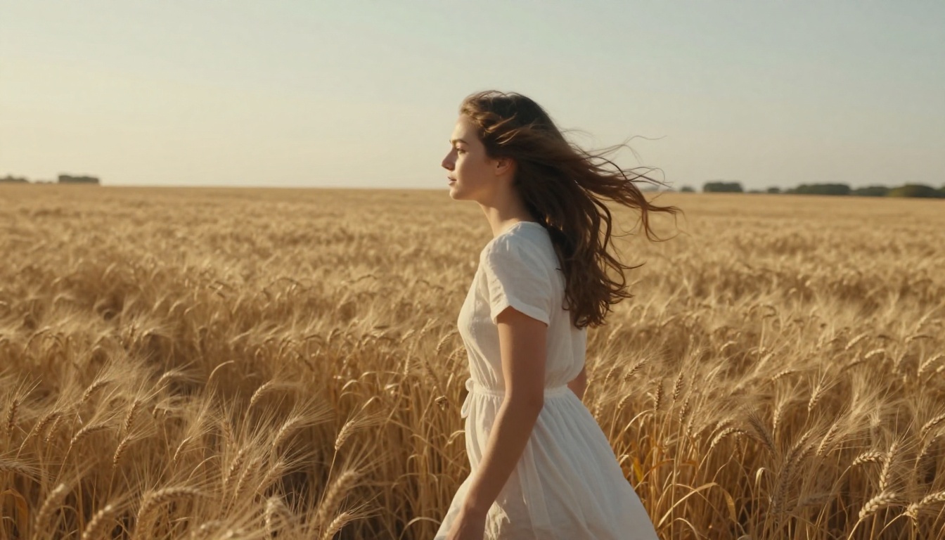 Cinematic AI video frame of woman in wheat field showing motion quality