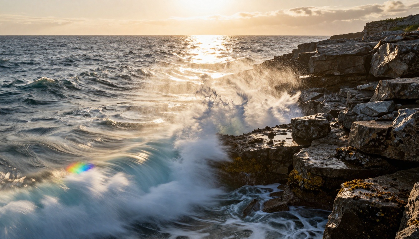 Dynamic ocean waves demonstrating physics-accurate fluid motion rendering