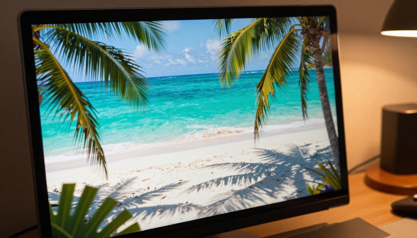 AI creative workspace with monitor displaying vivid generated images