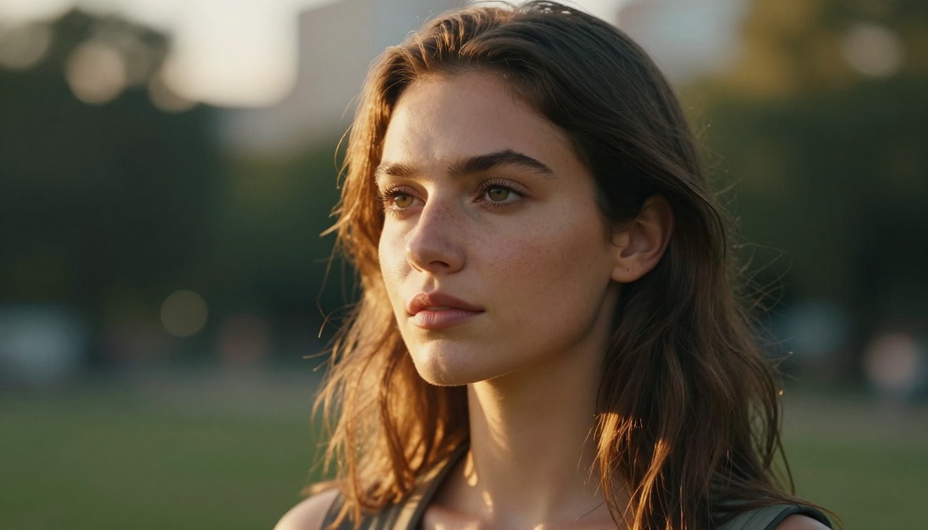 Golden hour portrait of a woman with photorealistic skin and light detail Golden hour portrait of a woman with photorealistic skin and light detail