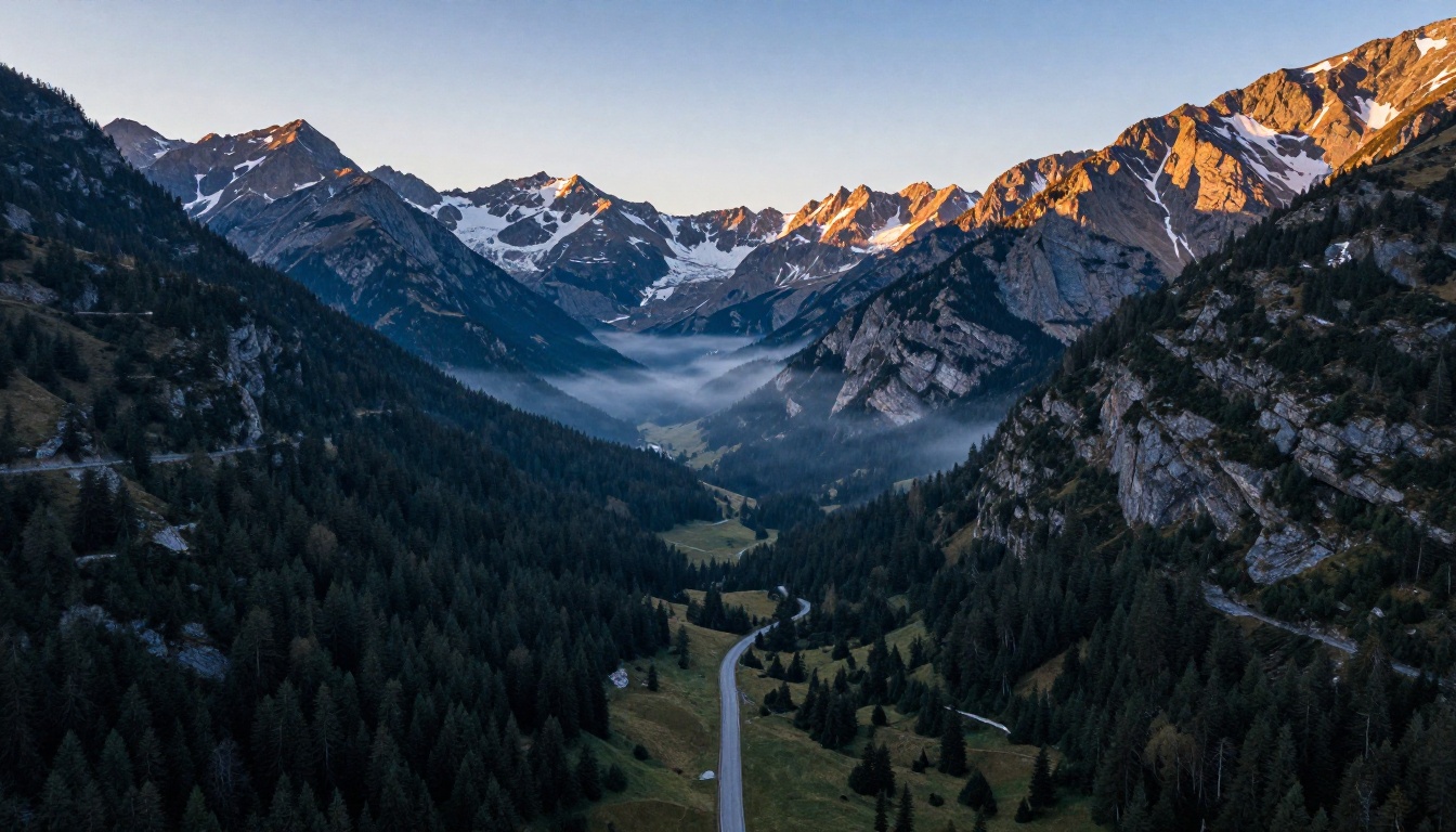 Dramatic mountain landscape at sunrise showing 8K photorealistic detail Dramatic mountain landscape at sunrise showing 8K photorealistic detail