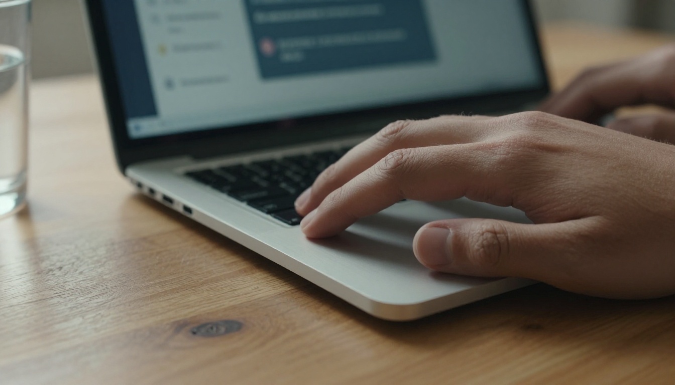 Close-up of hands typing on laptop keyboard for AI chat