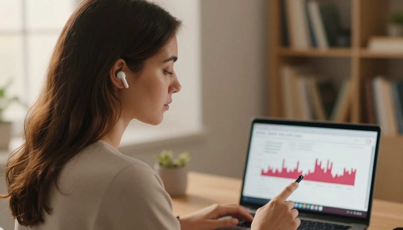 Professional woman using voice dictation with AI transcription active