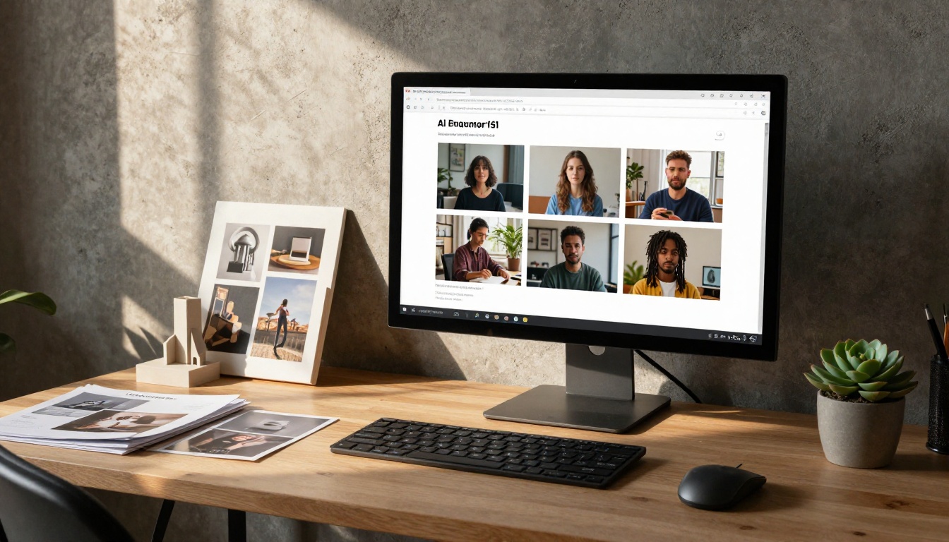 Creative professional using AI image generation tools at desk setup